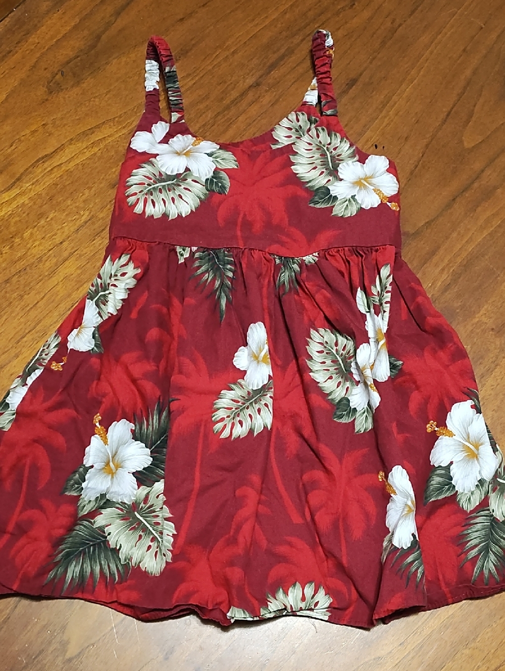 Pacific Legend Red Tropical Floral Hibiscus Sundress, Girls' 5-6, Made In USA